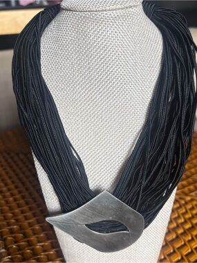 Modernist Black Multi Strand Statement Necklace